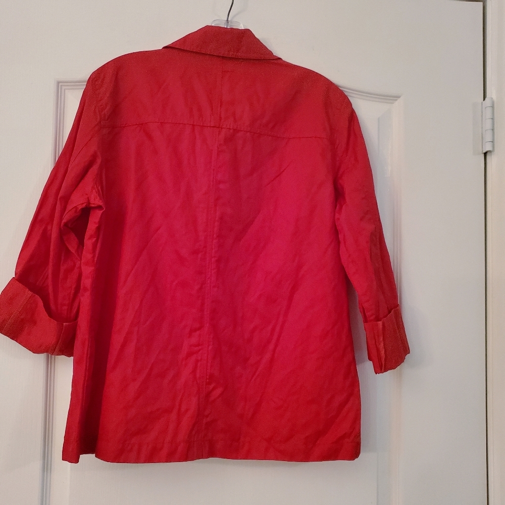 Chicos Solid Red 3/4 sleeve Cotton Nylon Jacket Size 1 - Picture 3 of 6